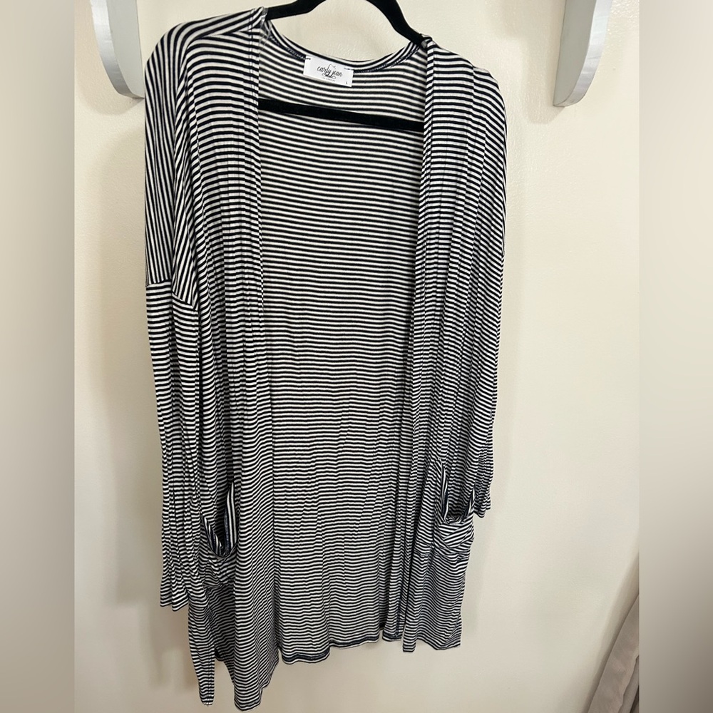 NEW Carly Jean Los Angeles Navy and White Striped Open Cardigan